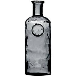 Foto van Natural living bloemenvaas olive bottle - smoke grijs transparant - glas - d13 x h35 cm - fles vazen - vazen