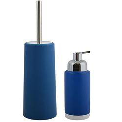Foto van Msv toiletborstel in houder 35 cm/zeeppompje set moods - kunststof/keramiek - blauw - badkameraccessoireset