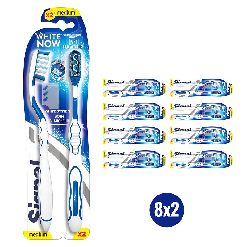Foto van Signal - white system tandenborstel - handtandenborstel medium - voordeelverpakking 8 x 2 pack