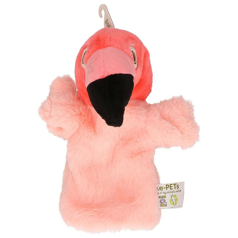 Foto van Pluche poppenkast handpop flamingo knuffel van 24 cm - handpoppen