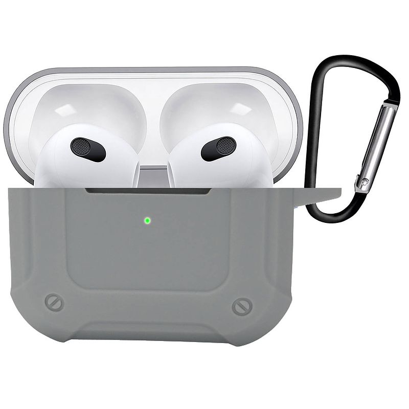 Foto van Basey hoes geschikt voor airpods 3 hoesje shock case met karabijnhaak - airpods 3 case shock hoes cover - grijs