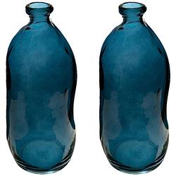 Foto van Bloemenvaas - 2x - organische fles vorm - blauw transparant - glas - h36 x d15 cm - vazen