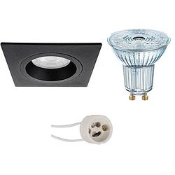 Foto van Led spot set - osram parathom par16 930 36d - pragmi rodos pro - gu10 fitting - dimbaar - inbouw vierkant - mat zwart -