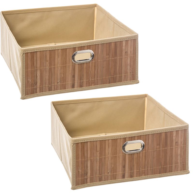 Foto van 2x stuks opbergmand/kastmand 13 liter beige linnen/bamboe 31 x 13.5 x 31 cm - opbergmanden