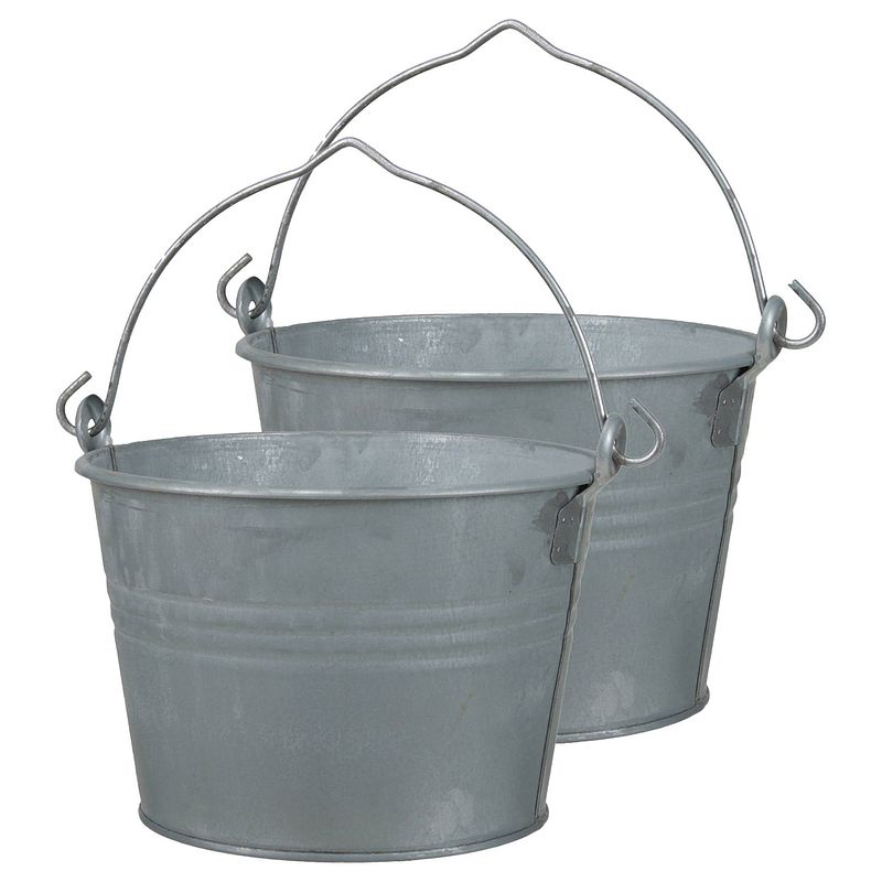 Foto van 2x stuks emmer/plantenpot 3 liter - d22 x h14 cm - zink - met handvat - ijzeren emmer / teil