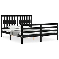 Foto van The living store massief grenenhouten bedframe - zwart - 205.5 x 165.5 x 100 cm - multiplex lattenbodem