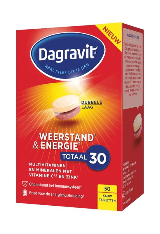 Foto van Dagravit weerstand & energie totaal 30 kauwtabletten