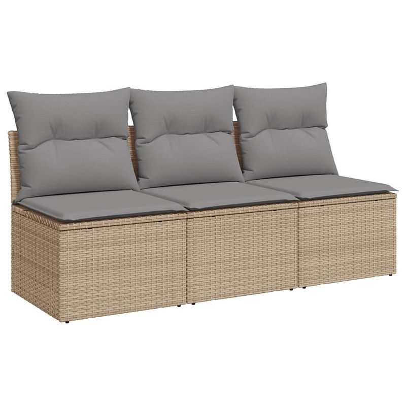 Foto van Vidaxl tuinbank 3-zits met kussens poly rattan beige