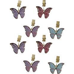 Foto van Decoris tafelkleedgewichten - 8x - vlinder - metaal - paars - tafelkleedgewichten