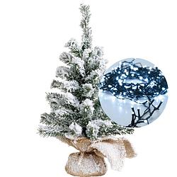 Foto van Kerstboompje besneeuwd 45 cm -met verlichting helder wit 300 cm -40 leds - kunstkerstboom