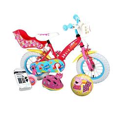 Foto van Volare kinderfiets peppa pig - 12 inch - roze - twee handremmen - met fietshelm en accessoires