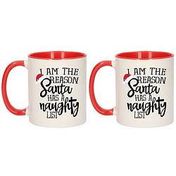 Foto van Set van 2x stuks i am the reason santa has a naughty list koffiemokken rood kerstcadeau 300 ml - bekers