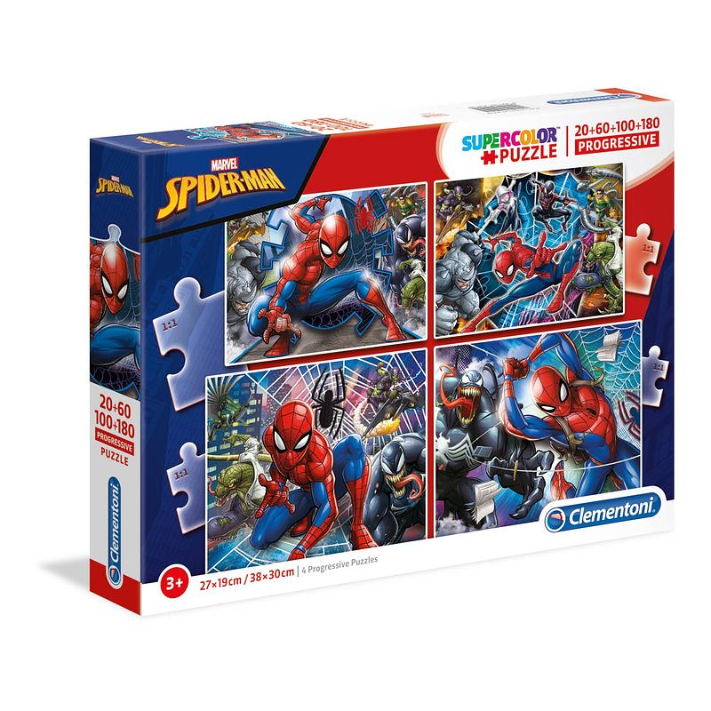 Foto van Clementoni legpuzzel supercolor marvel spider man 20+60+100+180 stukjes