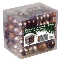 Foto van Kunststof kerstballen set 120 ballen - binnen/buiten - champagne/bruin