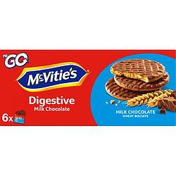 Foto van Mcvitie's to go digestive milk chocolate wheat biscuits 6 x 33, 3g bij jumbo