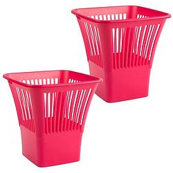 Foto van Plasticforte afvalbak/vuilnisbak/kantoor prullenbak - 2x stuks - plastic - fuchsia roze - 30 cm - prullenmanden