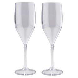 Foto van Set van 2x stuks champagne/prosecco flutes glazen transparant 150 ml van onbreekbaar kunststof - champagneglazen