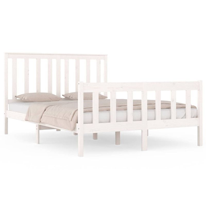 Foto van The living store bedframe grenenhout - 195.5 x 125.5 x 69.5 cm - wit