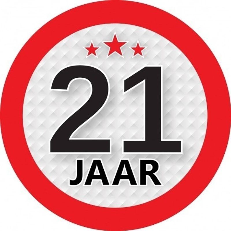 Foto van 10x 21 jaar leeftijd stickers rond 9 cm verjaardag versiering - feeststickers