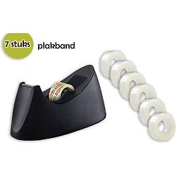 Foto van Plakbandhouder - zwaar model - inclusief 7 rollen plakband - tape dispenser - kantoor artikelen - bureau accessoires -