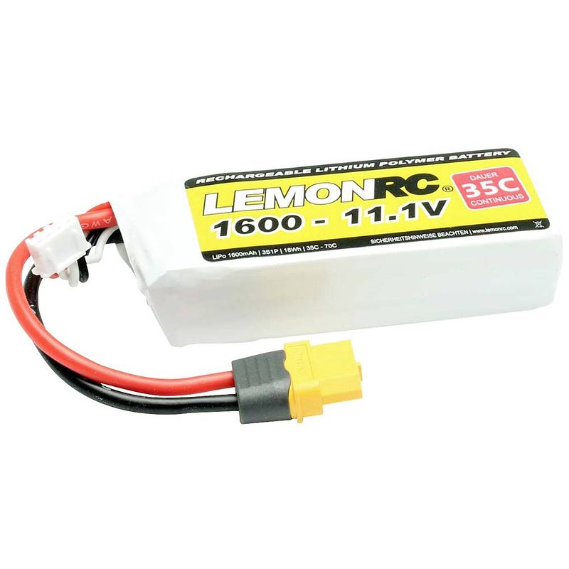 Foto van Lemonrc lipo accupack 11.1 v 1600 mah aantal cellen: 3 35 c softcase xt60