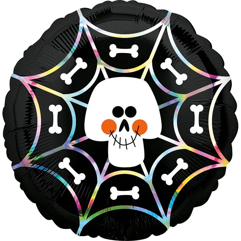 Foto van Amscan folieballon iridescent skull web 45 cm zwart/wit