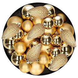 Foto van Kerstversiering kunststof kerstballen goud 6-8-10 cm pakket van 50x stuks - kerstbal