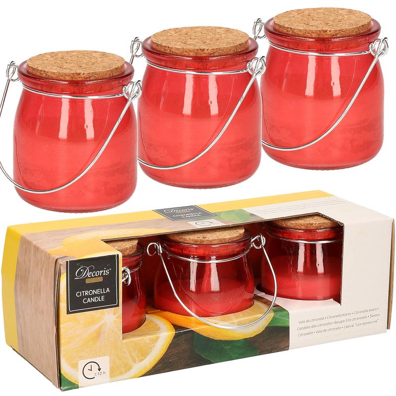 Foto van Set van 6x stuks anti muggen citronella kaars in rood glazen potje - geurkaarsen