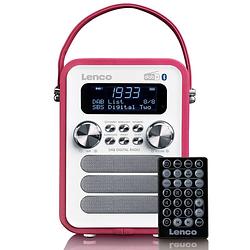 Foto van Draagbare dab+ fm radio met bluetooth en aux-ingang, oplaadbare batterij lenco pdr-051pkwh wit-roze