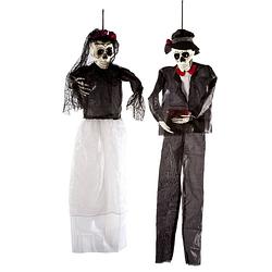 Foto van Halloween - set van 2x hangende horror decoratie skelet 92 cm day of death dame en heer - halloween poppen