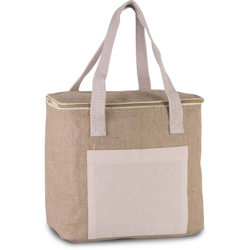 Foto van Koelbox/koeltas jute/canvas beige 12 liter - koeltas