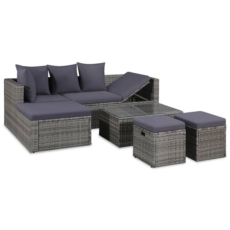 Foto van Vidaxl 4-delige loungeset met kussens poly rattan grijs