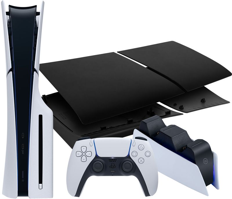 Foto van Playstation 5 slim disc edition + covers zwart + oplaadstation