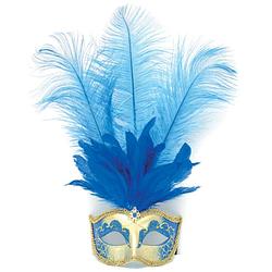 Foto van Oog masker met blauwe veren - verkleedmaskers