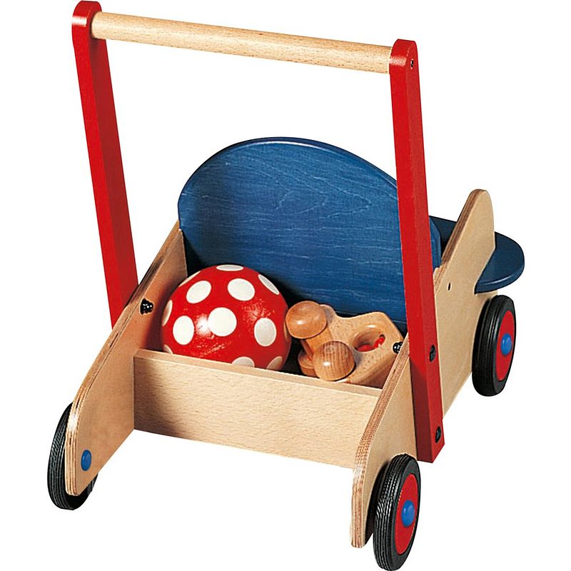 Foto van Haba houten loopwagen 50 cm blauw/rood