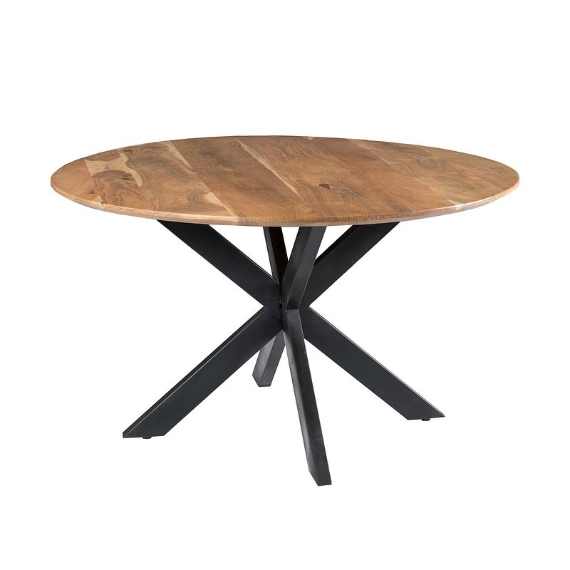 Foto van Livingfurn - e ronde eetkamertafel - - acasia hout - 120 cm - bruin