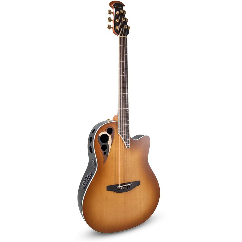 Foto van Ovation celebrity elite deluxe deep contour cdx40-pb-g peach burst satin elektrisch-akoestische westerngitaar