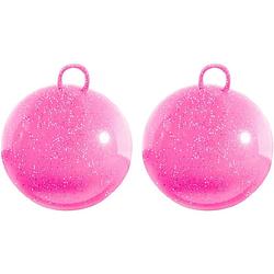 Foto van Summer play skippybal - 2x - glitter roze - 70 cm - buitenspeelgoed voor kinderen - skippyballen