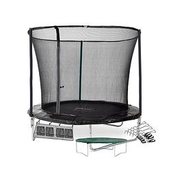 Foto van Plum fun trampoline met veiligheidsnet - zwart - 244 cm - inclusief hoes, verankeringsset en schoenenopbergvak