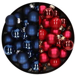 Foto van Mini kerstballen - 48x st - donkerblauw en rood - 2,5 cm - glas - kerstbal