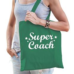 Foto van Bellatio decorations cadeau tas voor coach/trainer - katoen - 42 x 38 cm - super coach - feest boodschappentassen