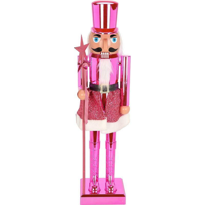 Foto van Christmas decoration notenkraker figuur/beeld - 60 cm - knalroze - kerstbeeldjes