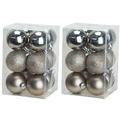 Foto van 24x stuks kunststof kerstballen champagne 6 cm mat/glans/glitter - kerstbal