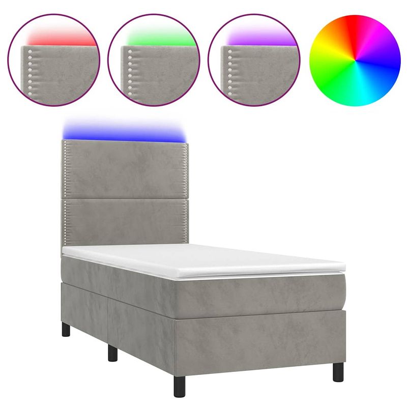 Foto van The living store bedframe - lichtgrijs fluweel - 203x90x118/128cm - led