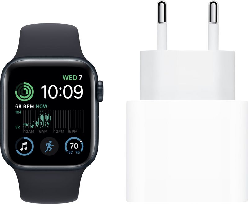 Foto van Apple watch se (2022) 4g 40mm midnight aluminium midnight sportband + oplader