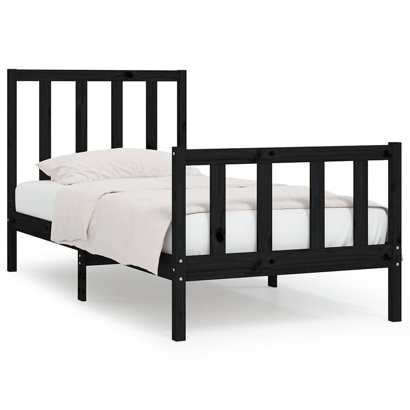 Foto van The living store bedframe - zwart - massief grenenhout - 195.5 x 95.5 x 69.5 cm - inclusief hoofdeind