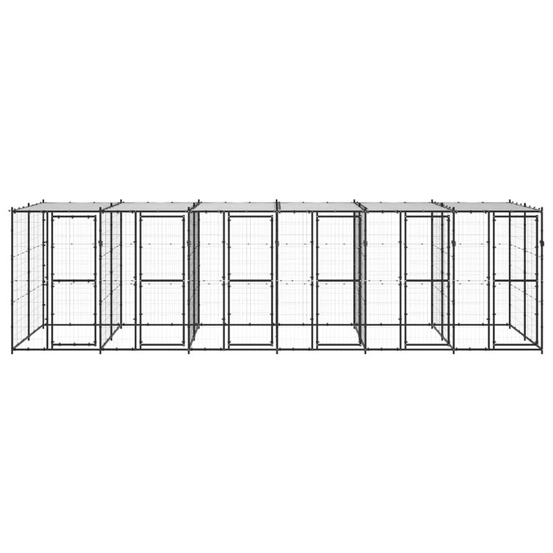 Foto van The living store hondenkennel - zwart/zilver - 660 x 220 x 180 cm - draadgaas - staal - met dak en deuren