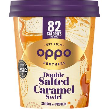 Foto van Oppo brothers double salted caramel swirl ice cream 475ml bij jumbo