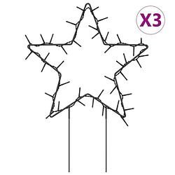 Foto van Vidaxl kerstverlichting ster 3 st met grondpinnen 50 led'ss 29 cm