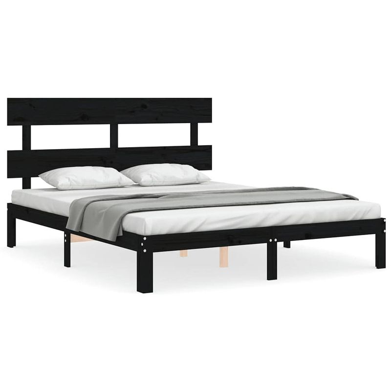 Foto van The living store bedframe - grenenhout - zwart - 203.5 x 163.5 x 81 cm - multiplex lattenbodem